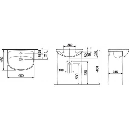 JIKA H8133830001041 - Nedfældet vask LYRA 60x46 cm keramik/hvid