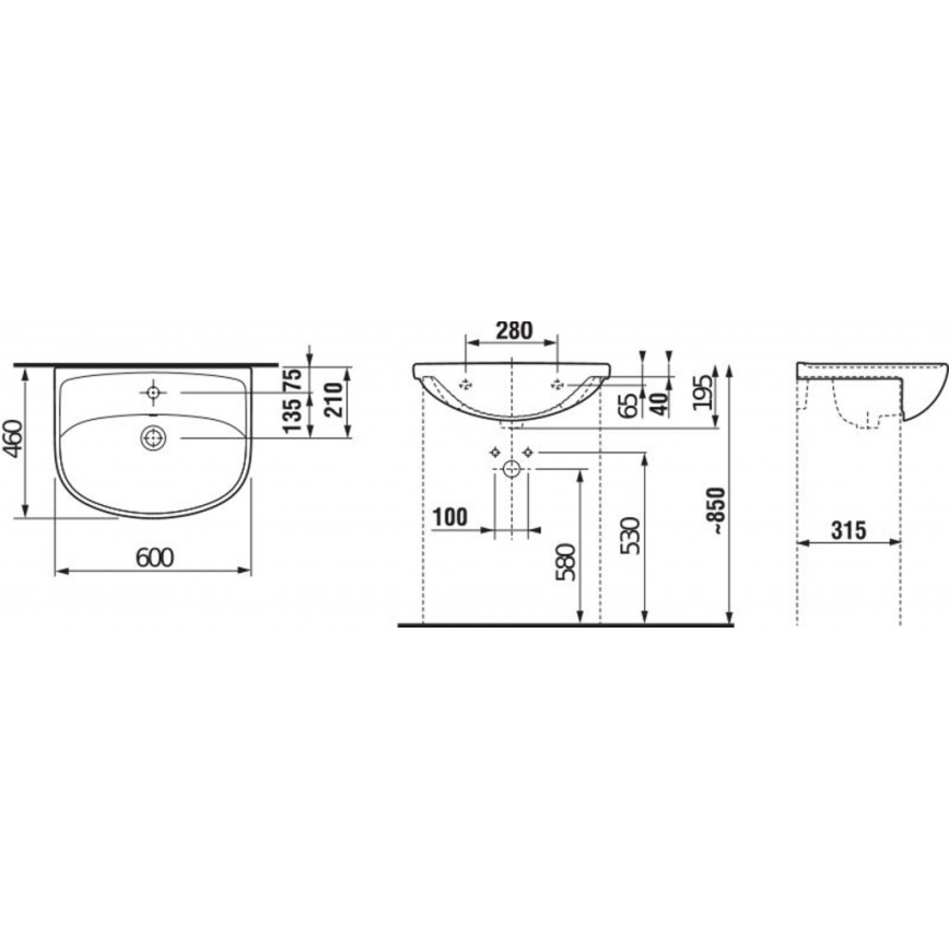 JIKA H8133830001041 - Nedfældet vask LYRA 60x46 cm keramik/hvid