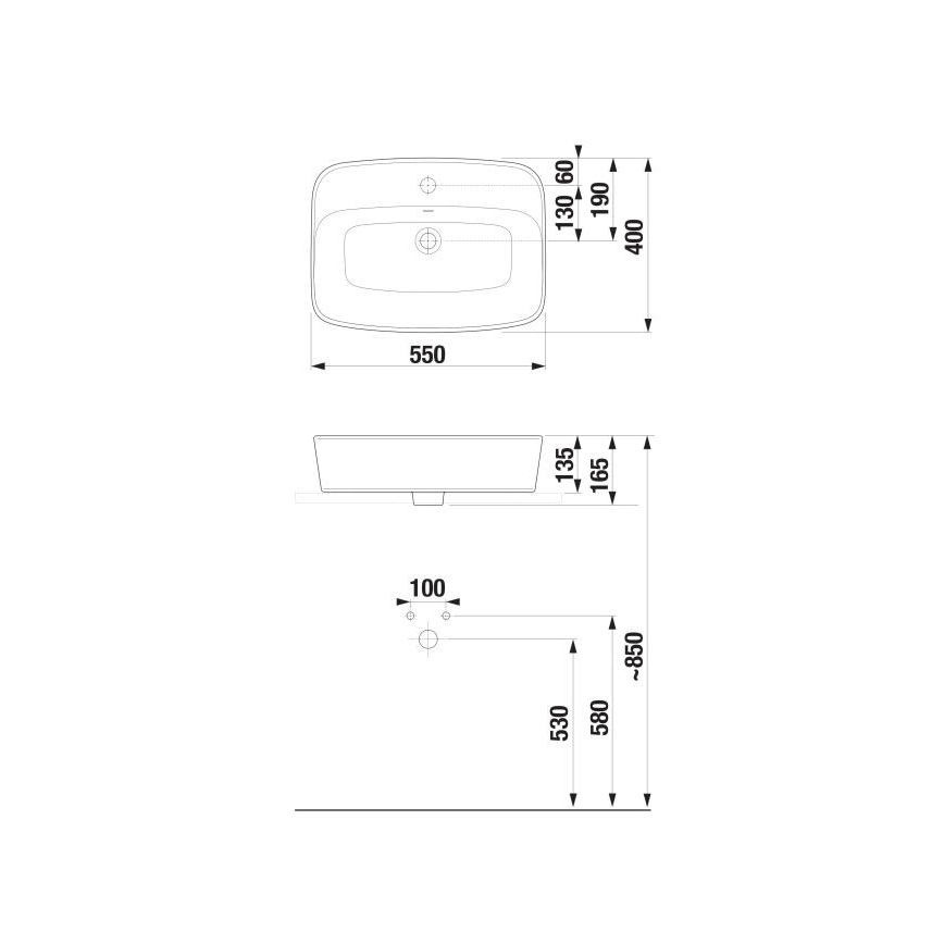 JIKA H8183820001041 - Bordmonteret vask LYRA 55x40 cm keramik/hvid