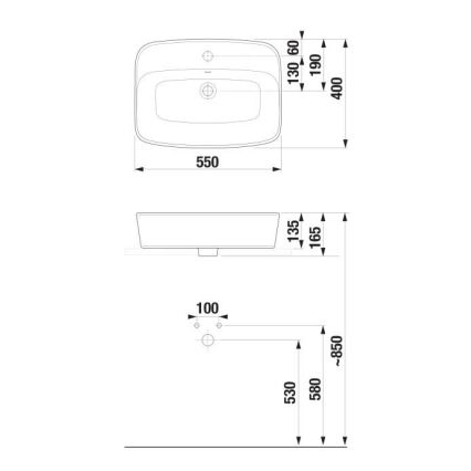 JIKA H8183827571041 - Bordmonteret håndvask LYRA 55x40 cm keramik/mat hvid