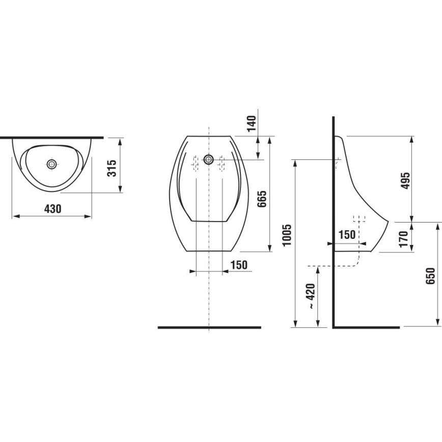 JIKA H8411010004871 - Urinal med sensor DOMINO 24V bagindløb, bagudløb keramik/hvid
