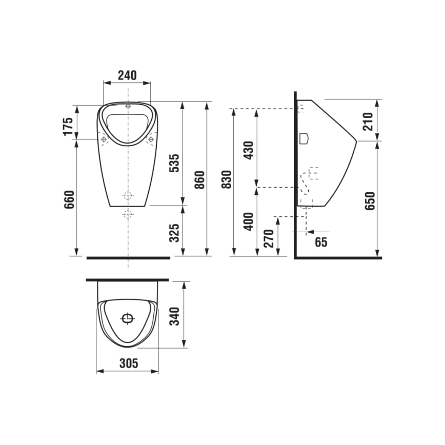 JIKA H8430600000001 - Urinal GOLEM indvendig tilslutning, bagudløb keramik/hvid