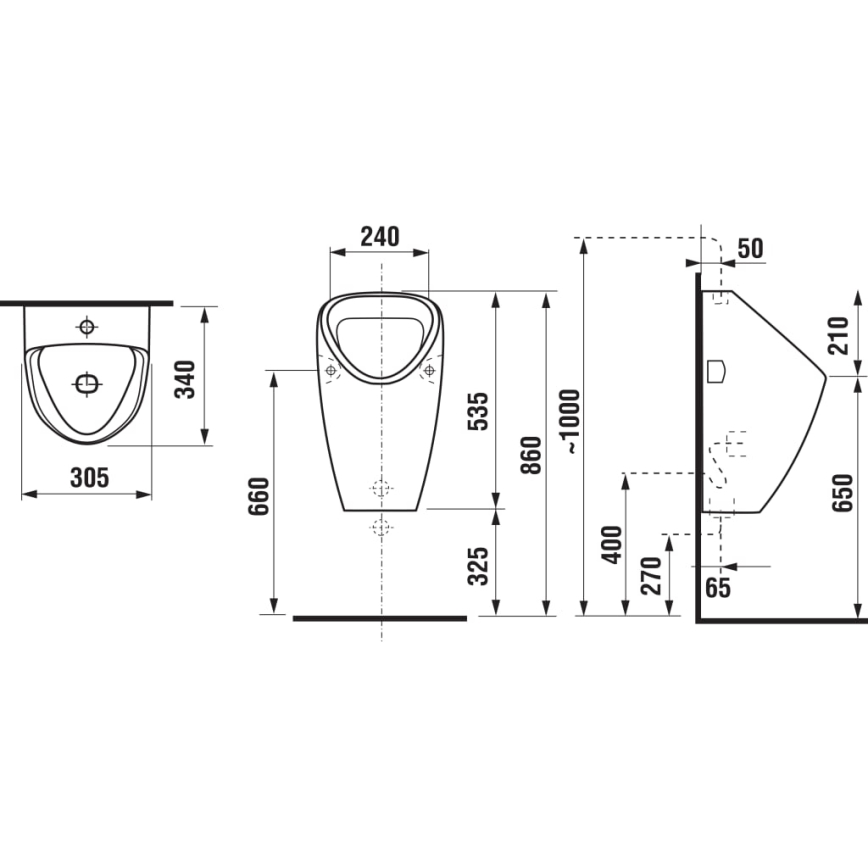 JIKA H8430610000001 - Urinal GOLEM, indvendig vandtilførsel, bagudgående afløb, keramik/hvid
