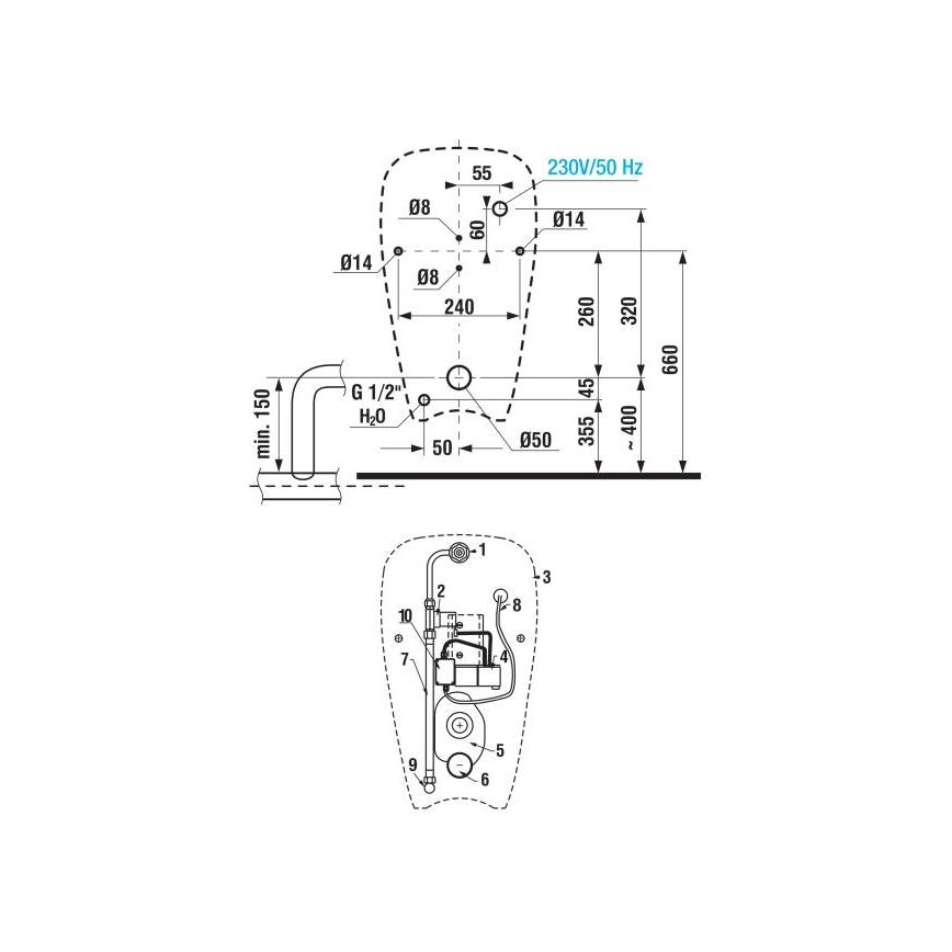 JIKA H8430700000001 - GOLEM urinal, indvendig tilslutning, bagudgående afløb, keramik/hvid