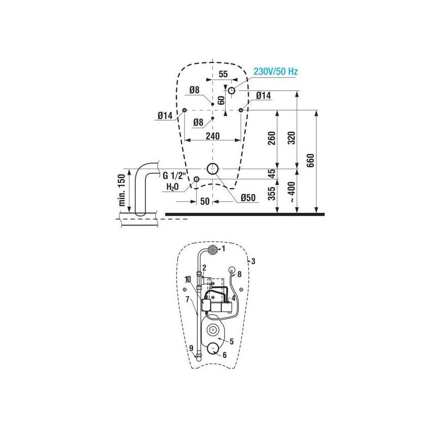 JIKA H8430700004901 - Urinal med sensor GOLEM 230V indvendig tilslutning, bagudløb keramik/hvid