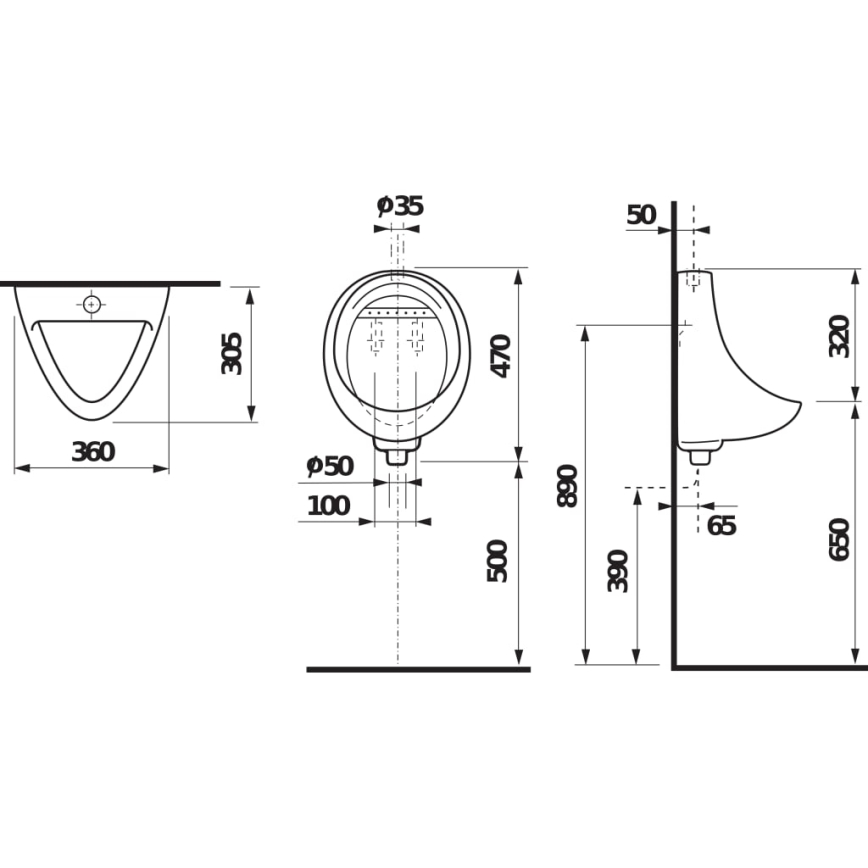 JIKA H8441000004401 - Urinal KORINT udvendig tilslutning, bundafløb keramik/hvid