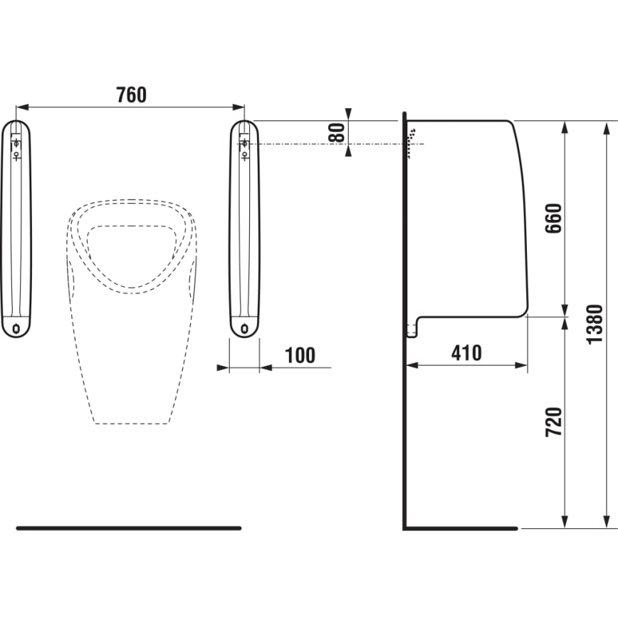 JIKA H8476010000001 - Skillevæg til urinal SPLIT 66x41 cm keramik/hvid