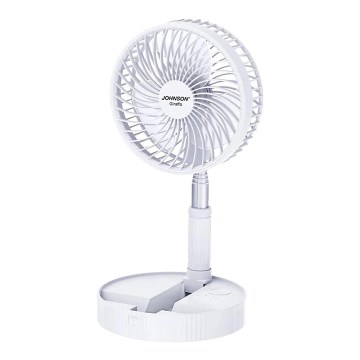 JOHNSON - Genopladelig bordventilator GIRAFFA 5W/3,7V 1200 mAh Ø 20 cm hvid