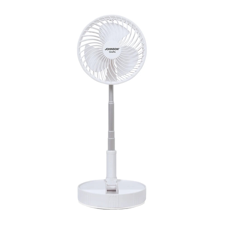 JOHNSON - Genopladelig bordventilator GIRAFFA 5W/3,7V 1200 mAh Ø 20 cm hvid