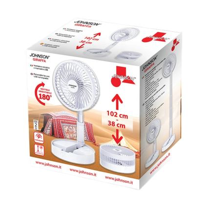 JOHNSON - Genopladelig bordventilator GIRAFFA 5W/3,7V 1200 mAh Ø 20 cm hvid
