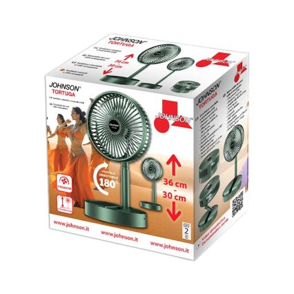 JOHNSON - Genopladelig bordventilator TORTUGA 5W/3,7V 1200 mAh Ø 16,5 cm grøn
