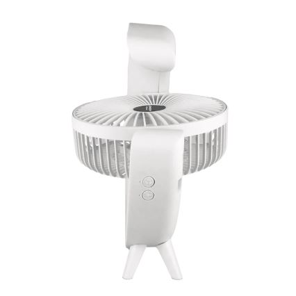 JOHNSON - Genopladelig bordventilator med RGB-LED, multifarvet LED/5W/3,7V 1200 mAh, Ø 14 cm, hvid