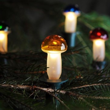 Julelyskæde TOADSTOOL 12xE10 10,7m varm hvid, Fremstillet i Tjekkiet