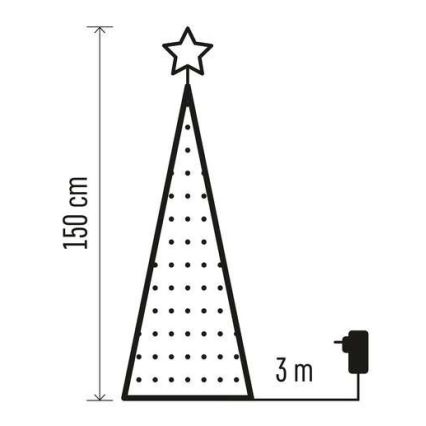 Juletræ med LED lyskæde RGB-farver 234xLED/16 funktioner 1,5 m + fjernbetjening