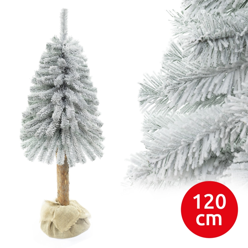 Juletræ på træstamme NATURAL WITH SNOW 120 cm gran