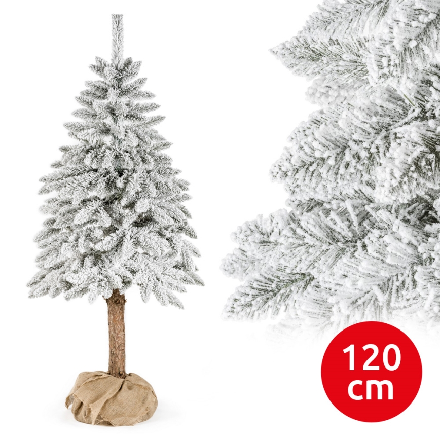 Juletræ på træstamme NATURAL WITH SNOW 120 cm gran