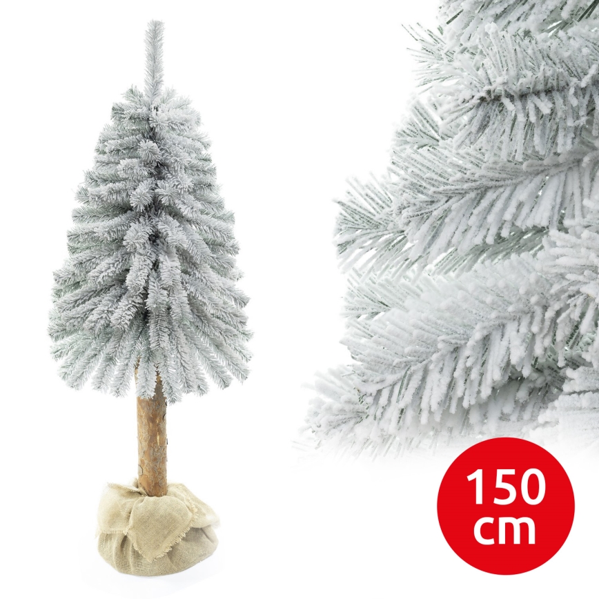 Juletræ på træstamme NATURAL WITH SNOW 150 cm gran