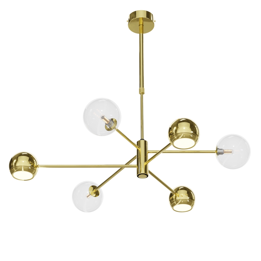 Jupiter 1964 - Pendellampe MOKA 3xGU10/10W/230V + 3xG9/10W/230V guldfarvet/transparent