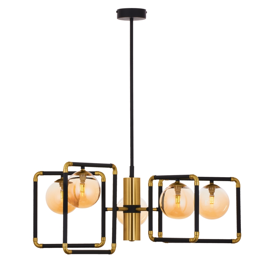 Jupiter 1984 - Pendellampe IBRA 5xG9/10W/230V sort/guldfarvet/beige