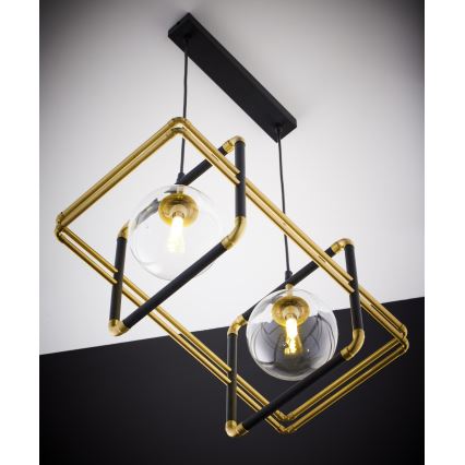 Jupiter 2029 - Pendel FIORI 2xG9/10W/230V sort/guldfarvet/transparent