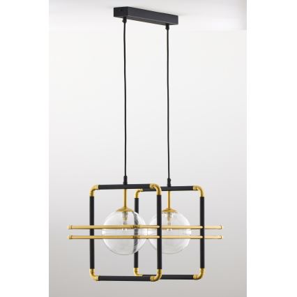 Jupiter 2029 - Pendel FIORI 2xG9/10W/230V sort/guldfarvet/transparent