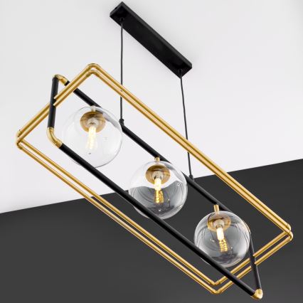 Jupiter 2030 - Pendel FIORI 3xG9/10W/230V sort/guldfarvet/transparent