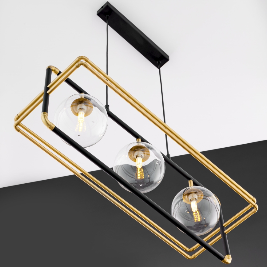 Jupiter 2030 - Pendel FIORI 3xG9/10W/230V sort/guldfarvet/transparent