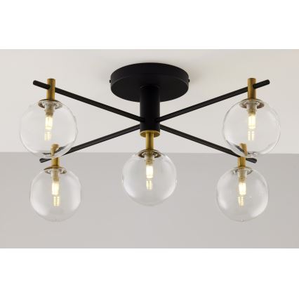 Jupiter 2035 - Loftlampe FIGARO 5xG9/10W/230V sort/guldfarvet/beige/transparent