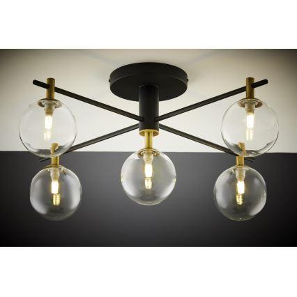 Jupiter 2035 - Loftlampe FIGARO 5xG9/10W/230V sort/guldfarvet/beige/transparent