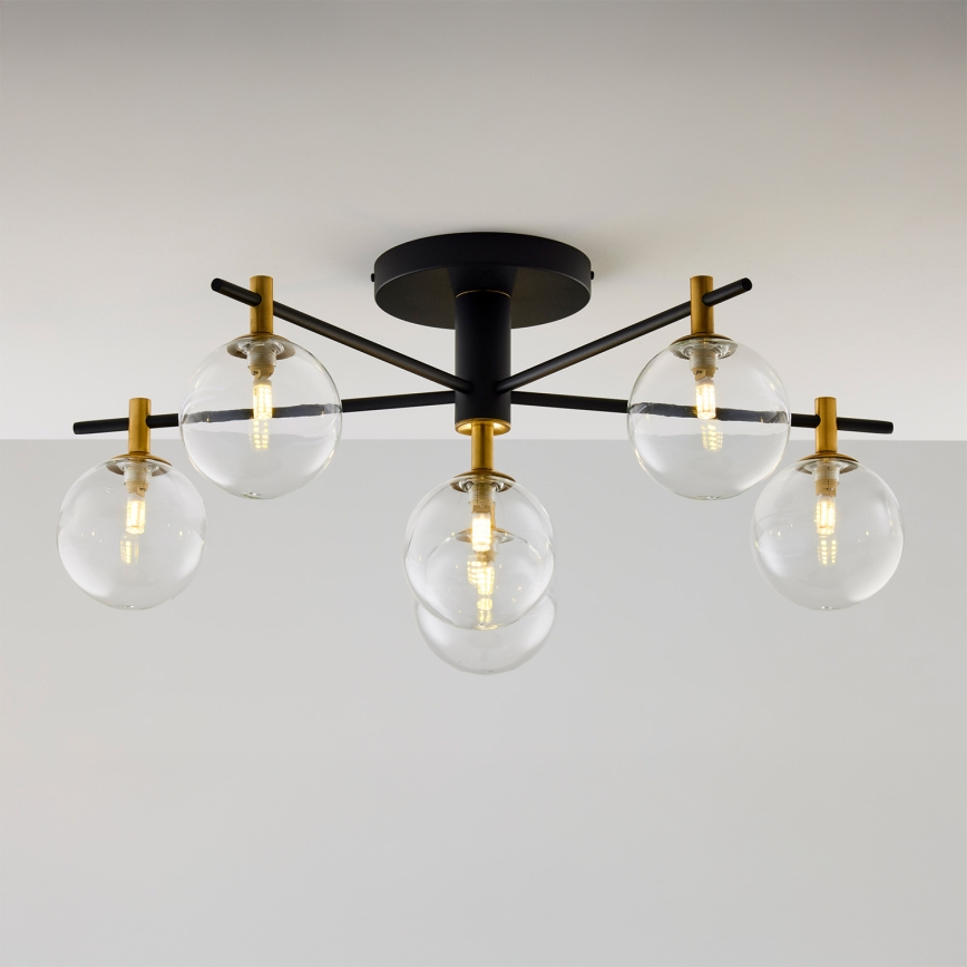 Jupiter 2036 - Loftlampe FIGARO 6xG9/10W/230V sort/guldfarvet/beige/transparent