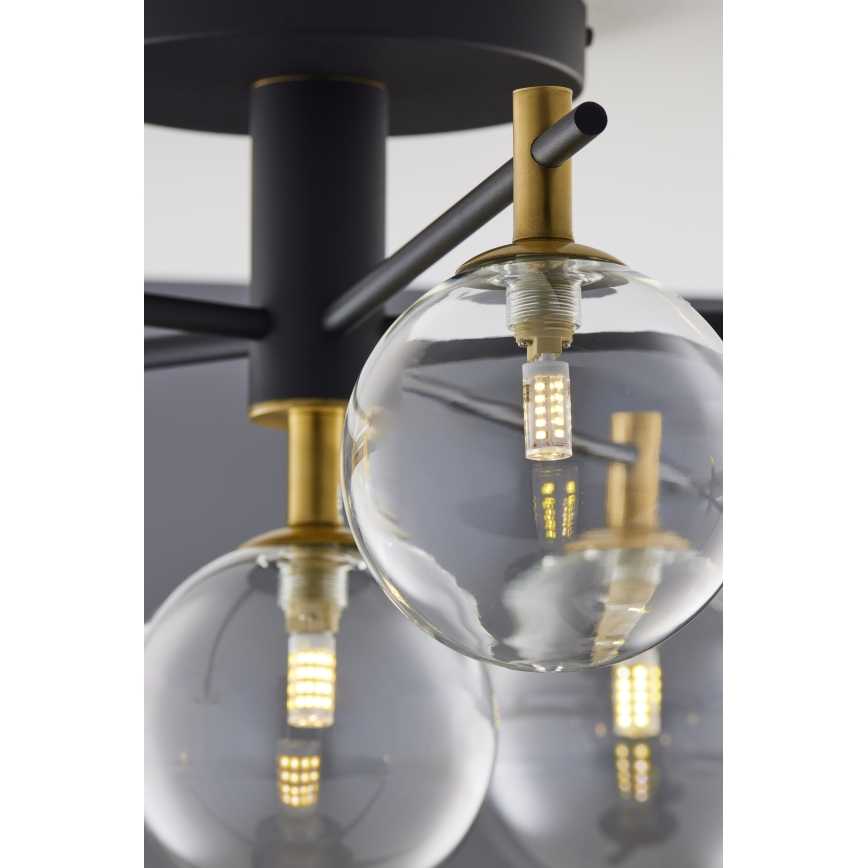 Jupiter 2036 - Loftlampe FIGARO 6xG9/10W/230V sort/guldfarvet/beige/transparent