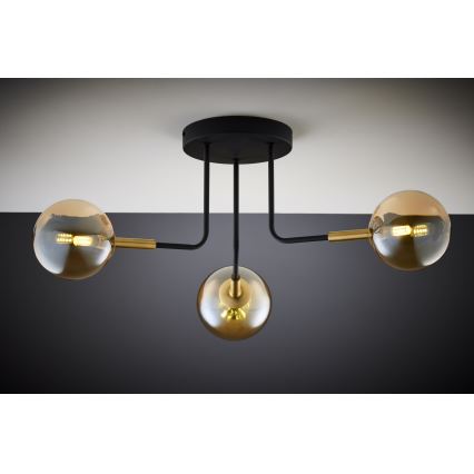 Jupiter 2037 - Pendellampe BURANO 3xG9/10W/230V sort/guldfarvet/beige
