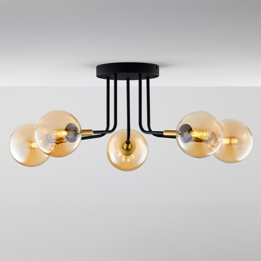 Jupiter 2038 - Pendellampe BURANO 5xG9/10W/230V sort/guldfarvet/beige