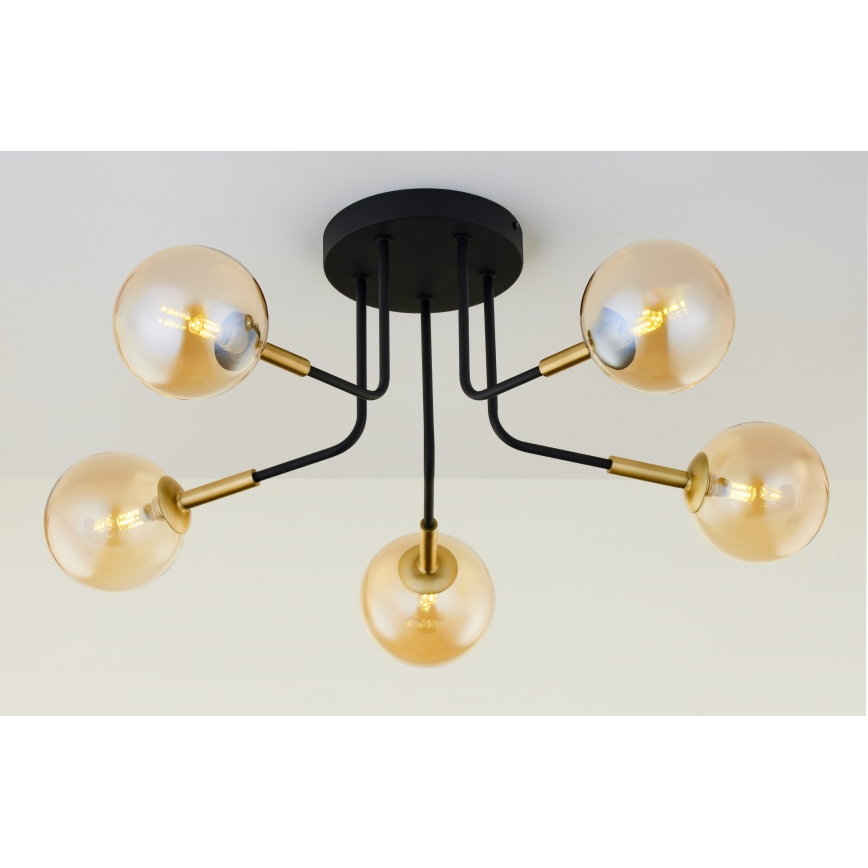 Jupiter 2038 - Pendellampe BURANO 5xG9/10W/230V sort/guldfarvet/beige