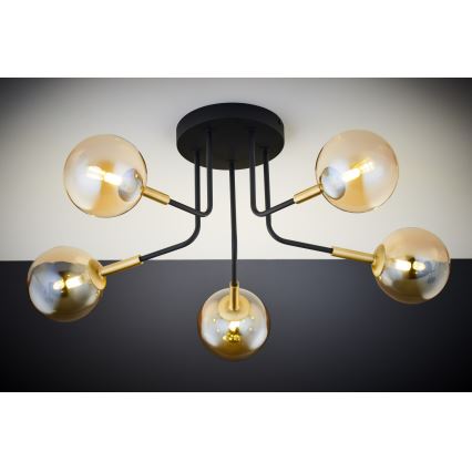Jupiter 2038 - Pendellampe BURANO 5xG9/10W/230V sort/guldfarvet/beige