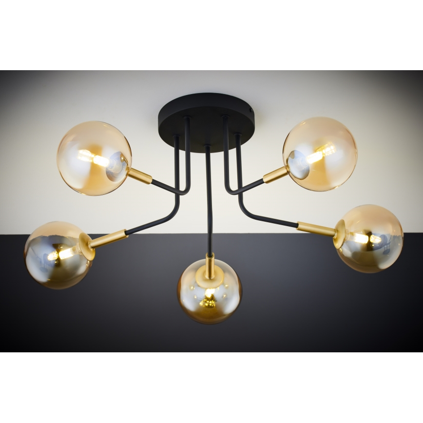 Jupiter 2038 - Pendellampe BURANO 5xG9/10W/230V sort/guldfarvet/beige