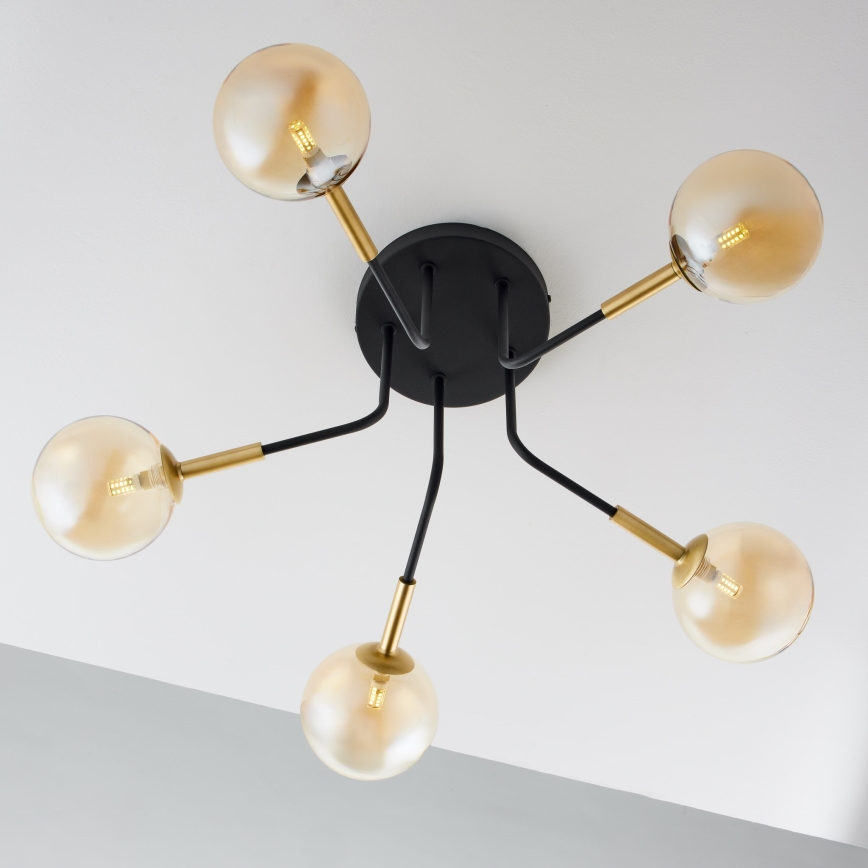 Jupiter 2038 - Pendellampe BURANO 5xG9/10W/230V sort/guldfarvet/beige
