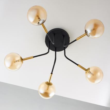 Jupiter 2038 - Pendellampe BURANO 5xG9/10W/230V sort/guldfarvet/beige