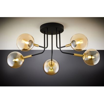Jupiter 2038 - Pendellampe BURANO 5xG9/10W/230V sort/guldfarvet/beige