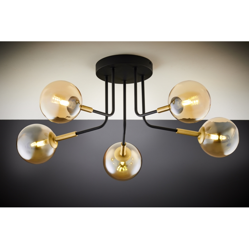 Jupiter 2038 - Pendellampe BURANO 5xG9/10W/230V sort/guldfarvet/beige