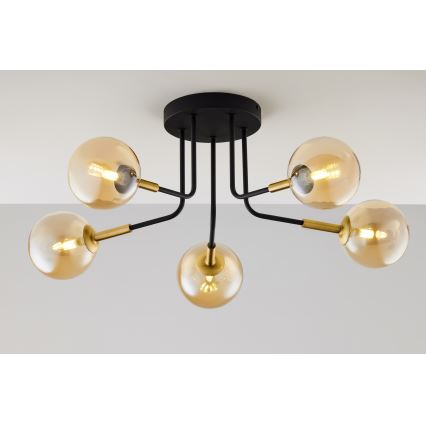 Jupiter 2038 - Pendellampe BURANO 5xG9/10W/230V sort/guldfarvet/beige