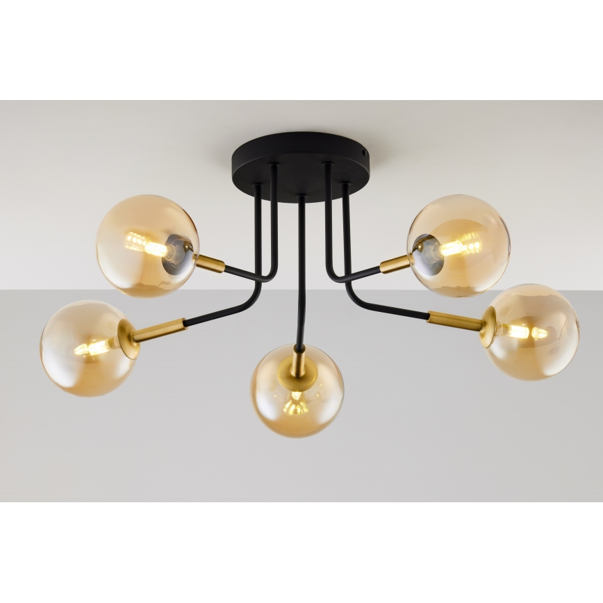 Jupiter 2038 - Pendellampe BURANO 5xG9/10W/230V sort/guldfarvet/beige