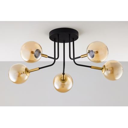 Jupiter 2038 - Pendellampe BURANO 5xG9/10W/230V sort/guldfarvet/beige