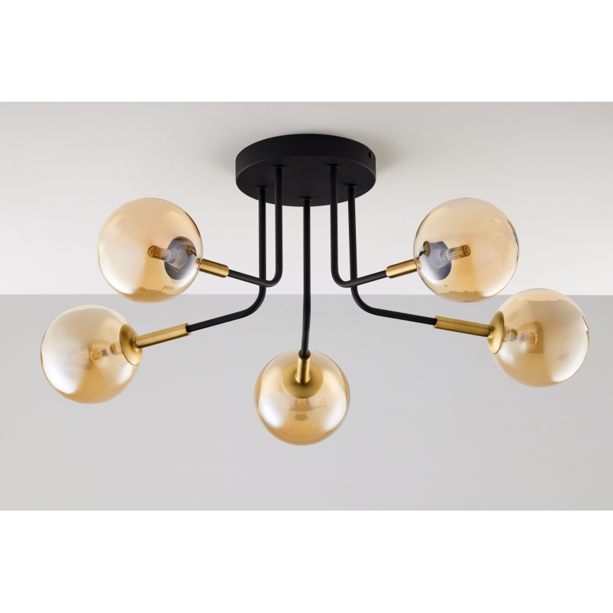 Jupiter 2038 - Pendellampe BURANO 5xG9/10W/230V sort/guldfarvet/beige
