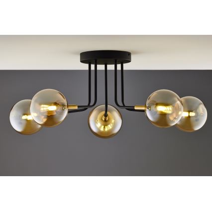 Jupiter 2038 - Pendellampe BURANO 5xG9/10W/230V sort/guldfarvet/beige