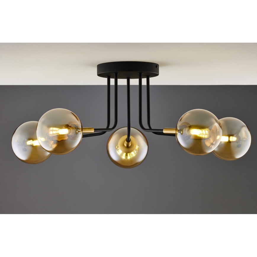 Jupiter 2038 - Pendellampe BURANO 5xG9/10W/230V sort/guldfarvet/beige