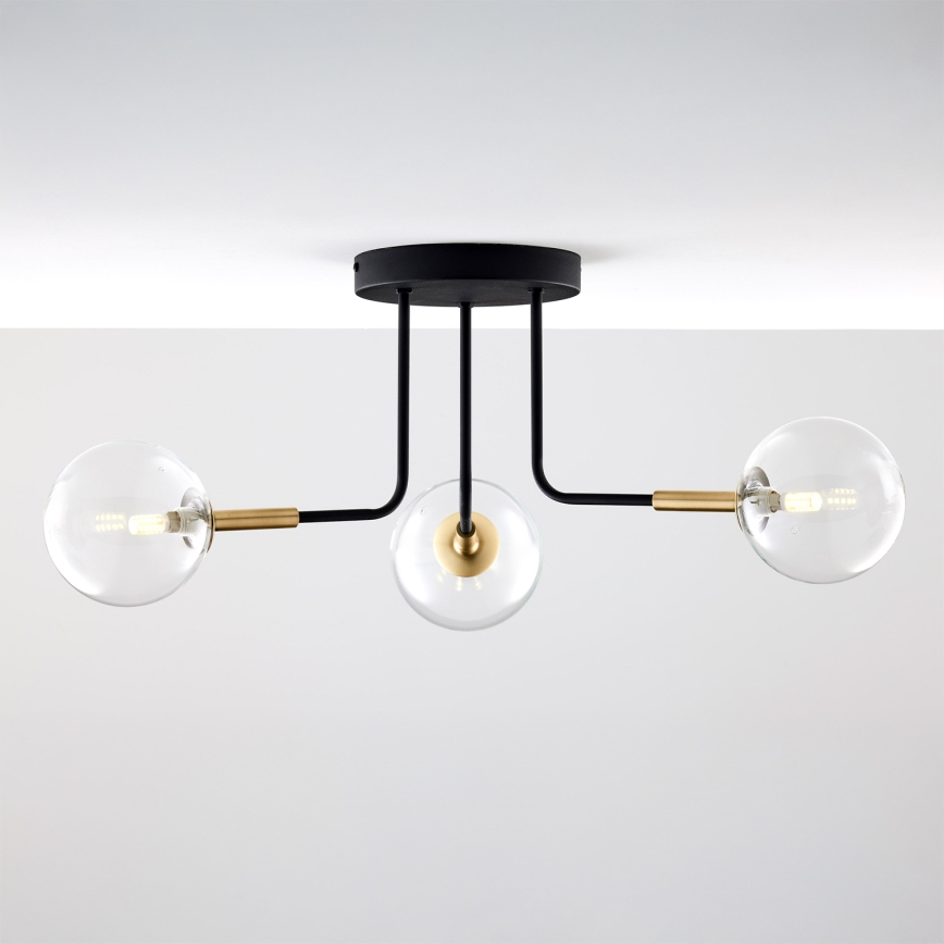 Jupiter 2039 - Pendellampe BURANO 3xG9/10W/230V sort/guldfarvet/transparent