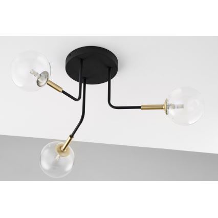Jupiter 2039 - Pendellampe BURANO 3xG9/10W/230V sort/guldfarvet/transparent