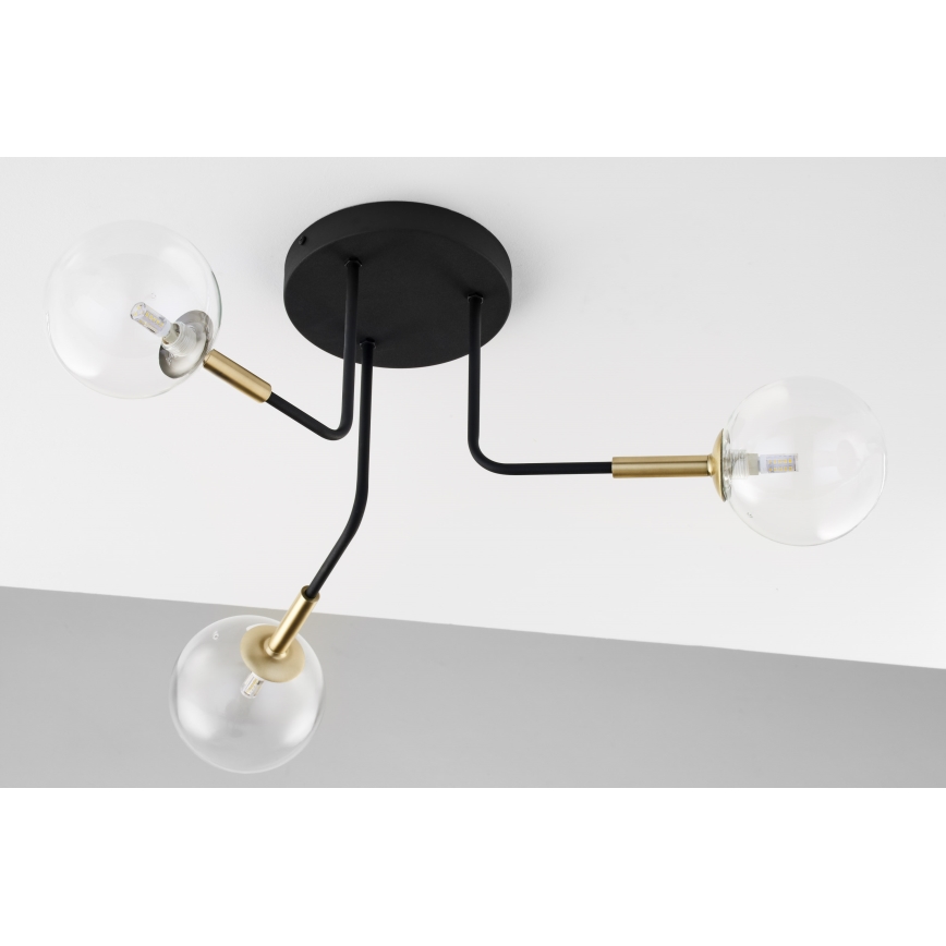 Jupiter 2039 - Pendellampe BURANO 3xG9/10W/230V sort/guldfarvet/transparent