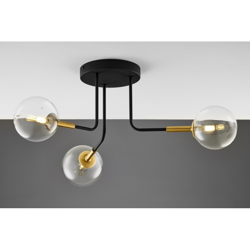 Jupiter 2039 - Pendellampe BURANO 3xG9/10W/230V sort/guldfarvet/transparent